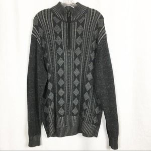Bachrach Argyle Diamond Cable Knit 1/4 Zip Mock Neck Sweater Gray Mens L